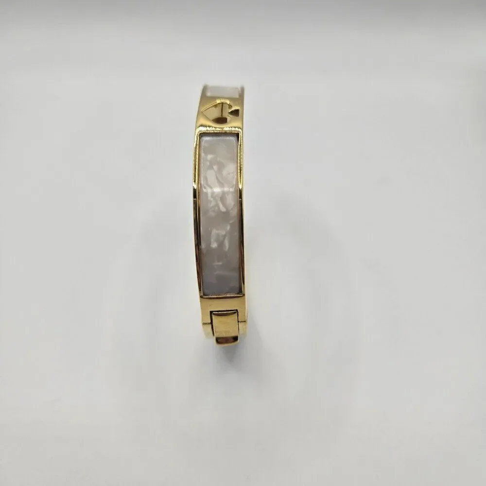 Kate Spade Gold-Tone Bangle Bracelet Mother Of Pearl Inlay Punch Spade